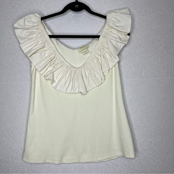 ANTHROPOLOGIE Maeve Tina Ruffled Ribbed Tank Top L - Picture 2 of 8